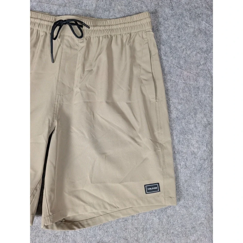 Volcom Hybrid Shorts Mens Khaki Tan Elastic Waist Quick Dry Surf Active XL